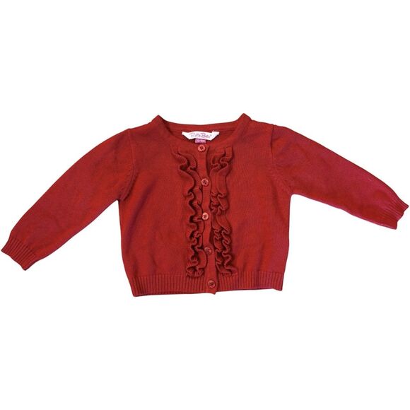 RuffleButts Baby Girl Ruffled Holiday Cardigan Red 12-18 Months - Picture 1 of 4